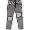 French Terry Pants with Contrasting Patch, Black Denim - Jeans - 1 - thumbnail