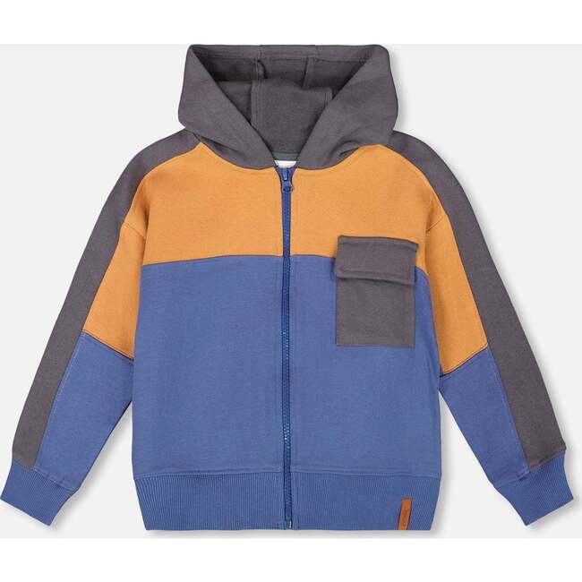 Full Zip Fleece Color Block Sweatshirt, Blue