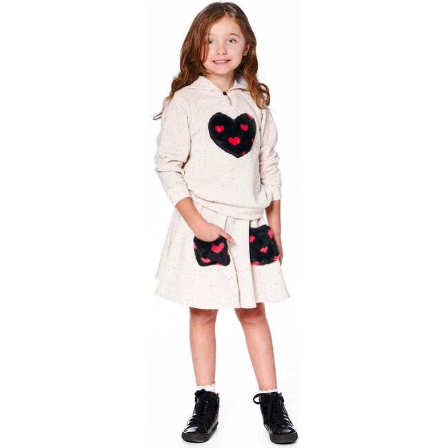 Glittering Beige French Terry Hoodie with Heart Applique, Beige and Black - Sweatshirts - 2
