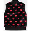 Faux Fur Sleeveless Vest with Hearts, Black and Red - Vests - 3