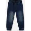 French Terry Jogger Pants Dark, Blue Denim - Jeans - 1 - thumbnail