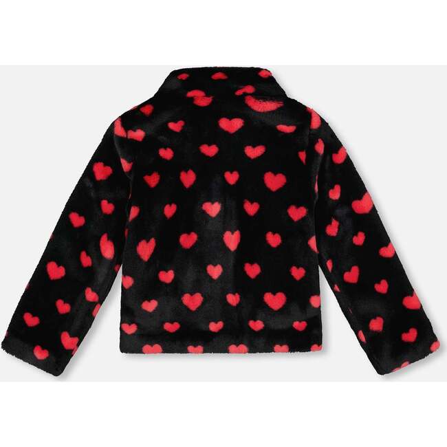 Faux Fur Short Coat with Hearts, Black and Red - Jackets - 3