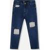French Terry Pants with Contrasting Patch, Blue Denim - Jeans - 1 - thumbnail
