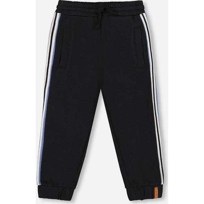 Fleece Sweatpants with Side Stripes, Black