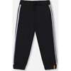 Fleece Sweatpants with Side Stripes, Black - Sweatpants - 1 - thumbnail