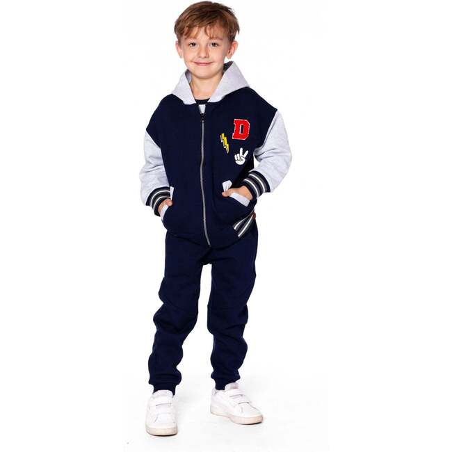 Full Zip Hooded Fleece Jacket, Navy Blue - Sweatshirts - 2