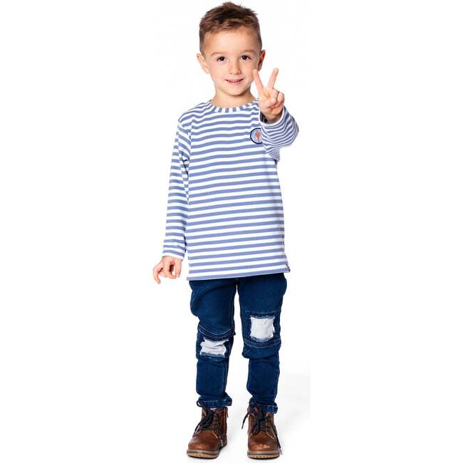 French Terry Pants with Contrasting Patch, Blue Denim - Jeans - 2