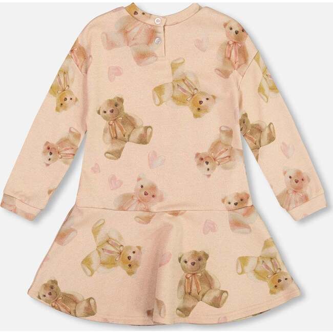 Glittering French Terry Dress, Beige Teddy Bear Print - Dresses - 3