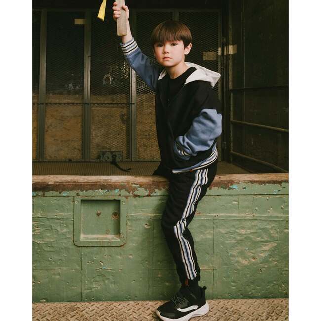 Fleece Sweatpants with Side Stripes, Black - Sweatpants - 2