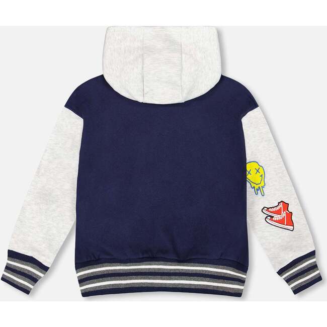 Full Zip Hooded Fleece Jacket, Navy Blue - Sweatshirts - 3