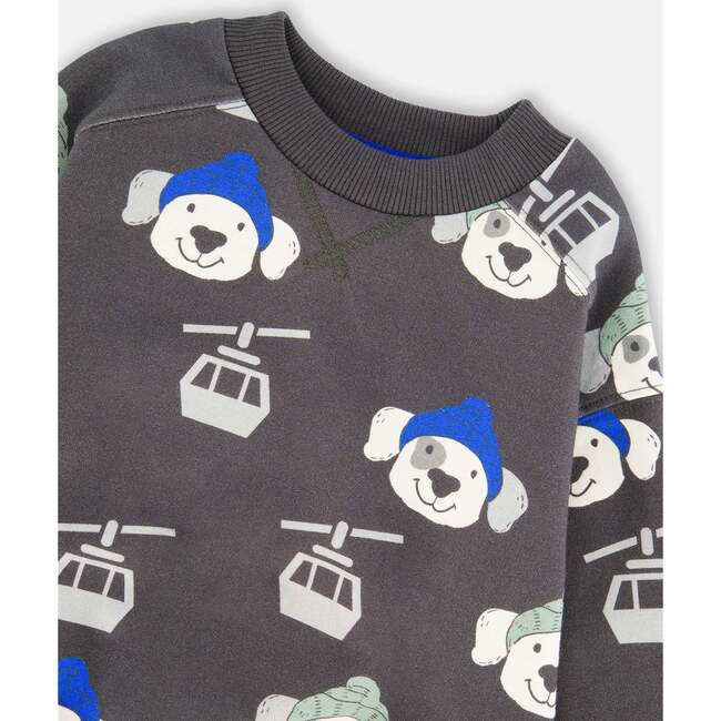 Fleece Pullover Sweatshirt, Gray Dog Print - Sweatshirts - 4