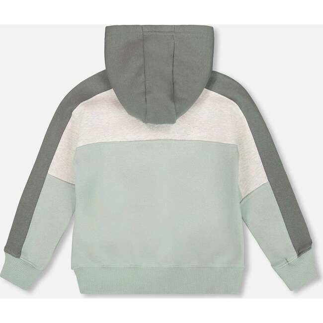 Full Zip Fleece Color Block Sweatshirt, Green Gray - Sweatshirts - 3