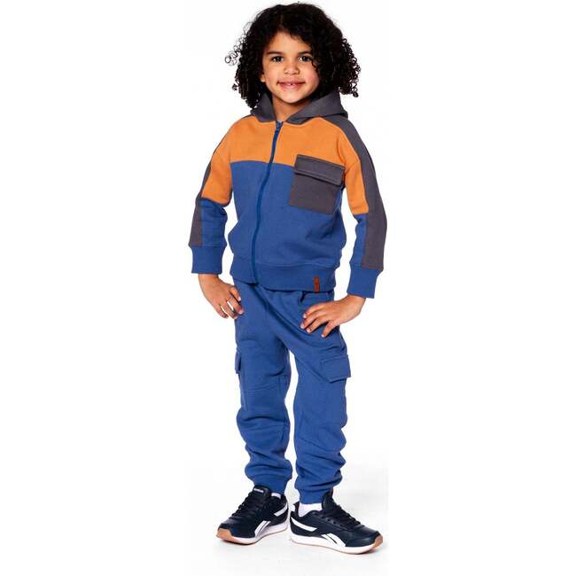Full Zip Fleece Color Block Sweatshirt, Blue - Sweatshirts - 2