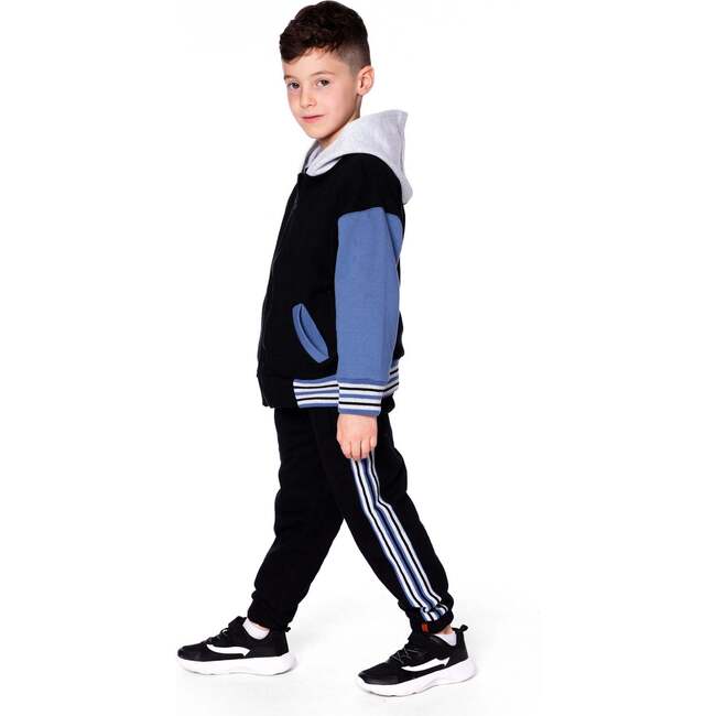 Fleece Sweatpants with Side Stripes, Black - Sweatpants - 3