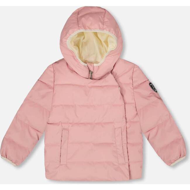 Compressible Winter Puffy Coat Designed for Car Seat, Dusty Pink