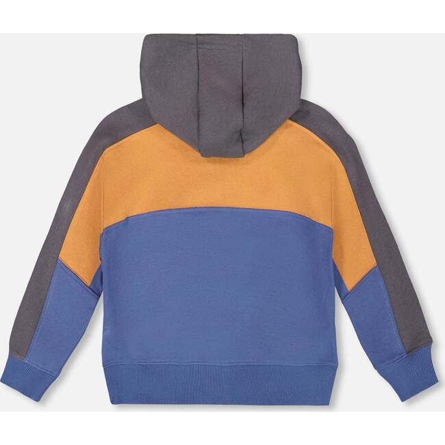 Full Zip Fleece Color Block Sweatshirt, Blue - Sweatshirts - 3