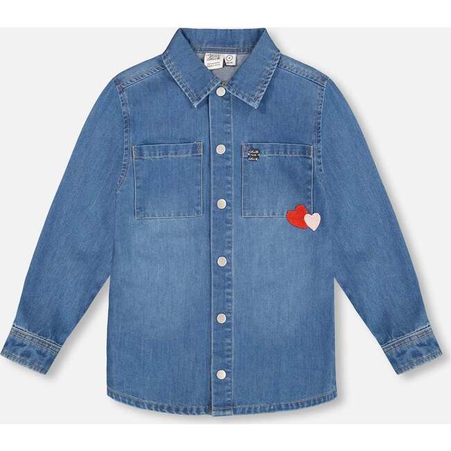 Denim Shirt Light Blue with Patch Pockets and Apple Patch, Light Blue Denim