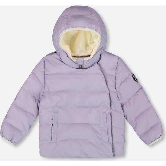 Compressible Winter Puffy Coat Designed for Car Seat, Purple Gray