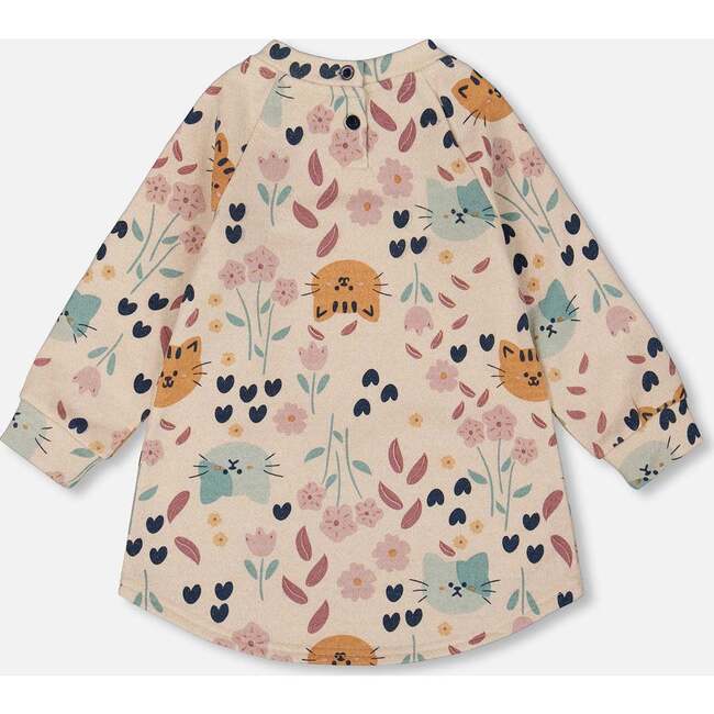 Glittering French Terry Dress Beige Printed Cat, Beige Cat Print - Dresses - 5