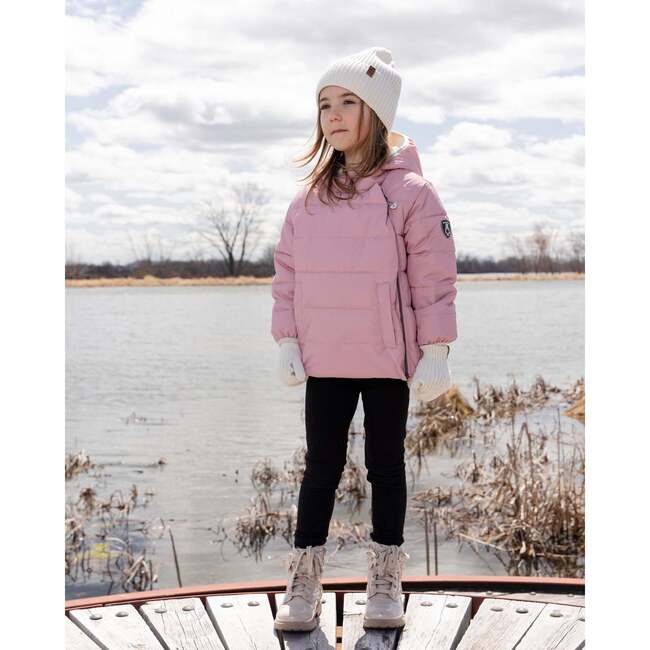 Compressible Winter Puffy Coat Designed for Car Seat, Dusty Pink - Jackets - 2