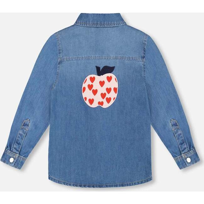 Denim Shirt Light Blue with Patch Pockets and Apple Patch, Light Blue Denim - Button Downs - 3