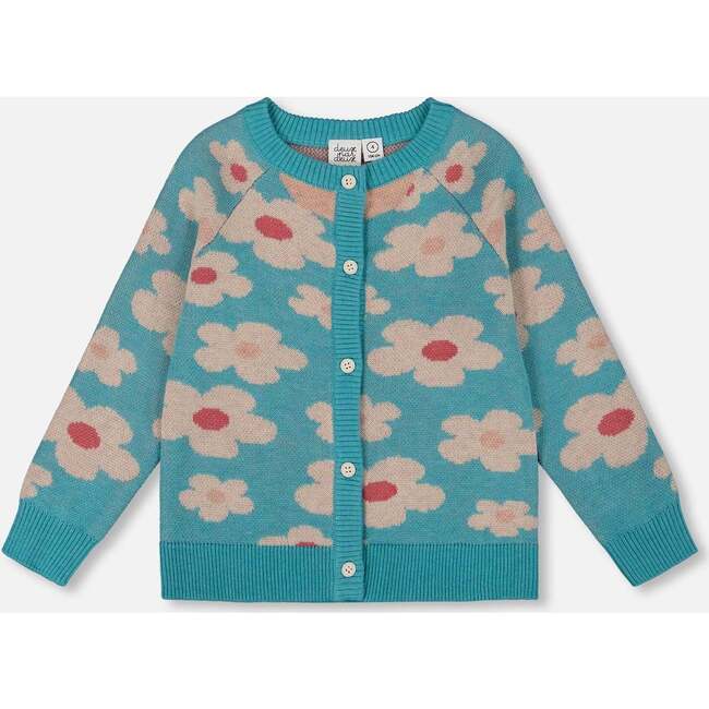Button Front Knitted Cardigan, Turquoise Blue