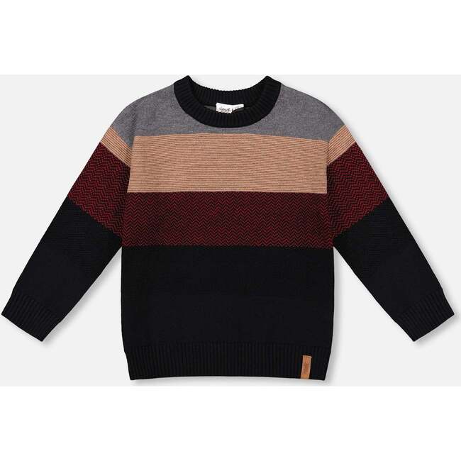 Color Block Knit Sweater Red and Black, Grey, Red, Beige and Black