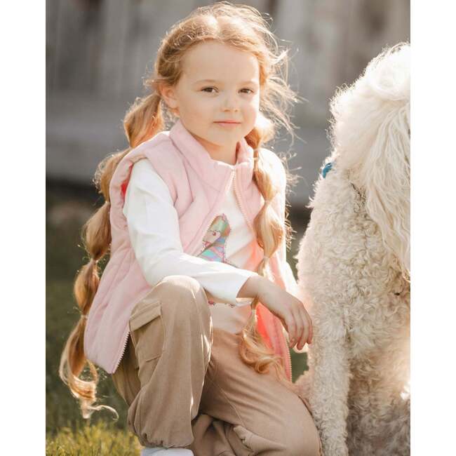 Corduroy Puffy Sleeveless Vest, Dusty Pink - Vests - 2