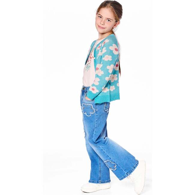 Button Front Knitted Cardigan, Turquoise Blue - Cardigans - 2