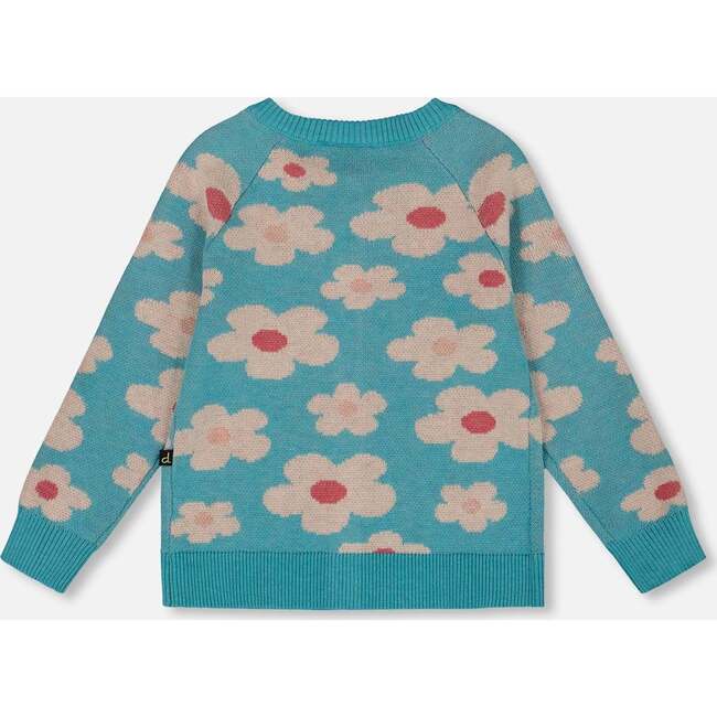 Button Front Knitted Cardigan, Turquoise Blue - Cardigans - 3