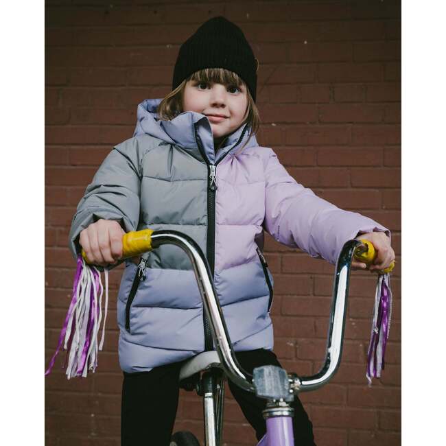 Colorblocked Puffy Winter Coat, Purple Gray - Jackets - 2