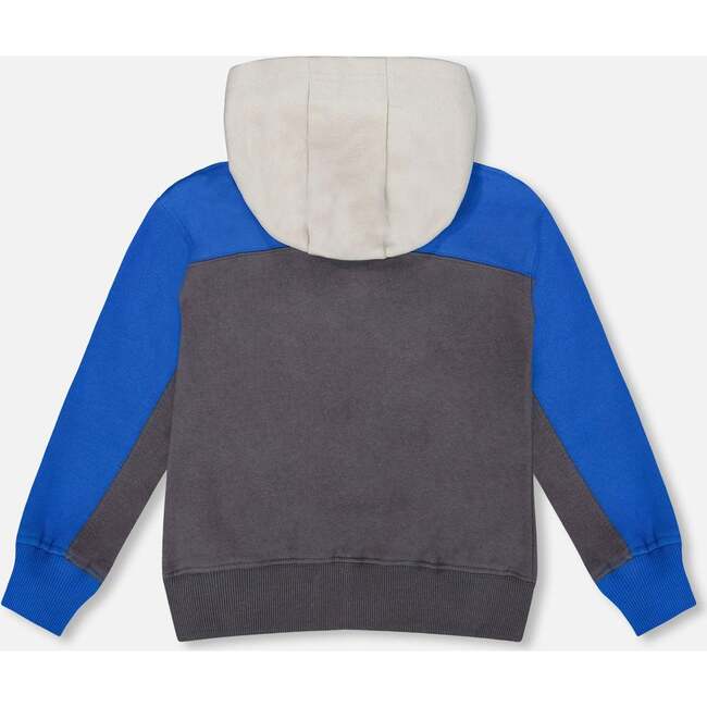 Color Blocked Zip Front Fleece Hoodie, Dark Gray - Sweatshirts - 3