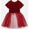 Bi-Material Short Sleeve Party Dress, Red - Dresses - 1 - thumbnail