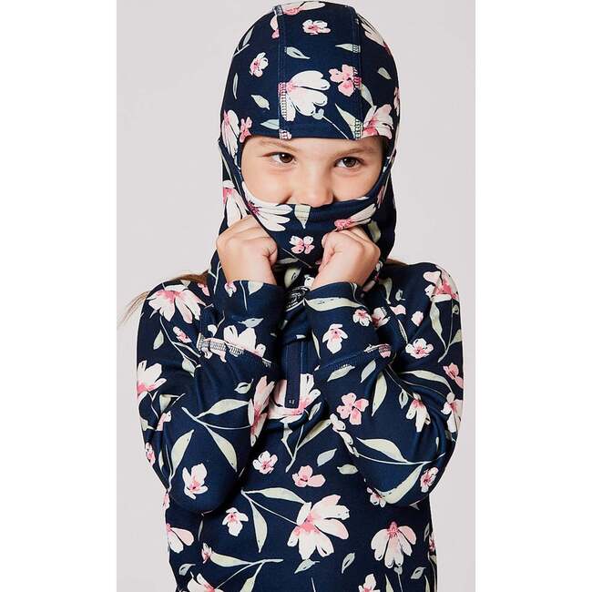 Brushed Jersey Balaclava, Navy Flower Print - Winter Hats - 2