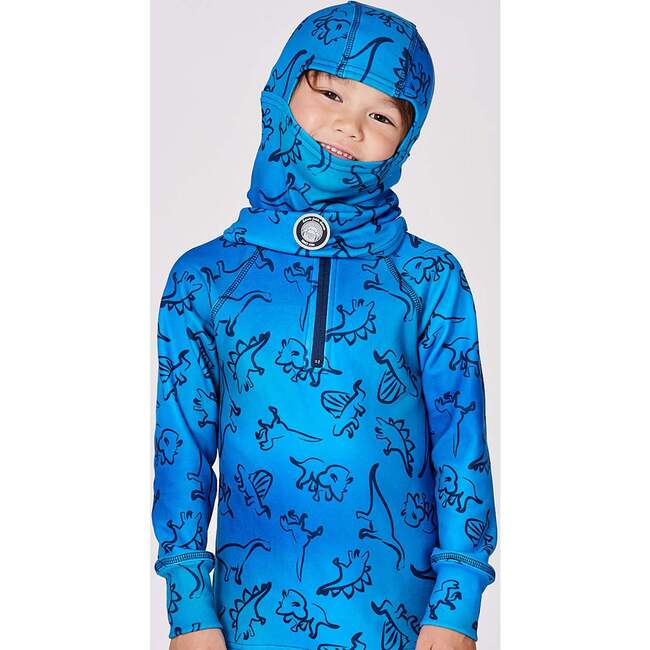Brushed Jersey Balaclava, Blue Gradient Dinosaur Print - Winter Hats - 2