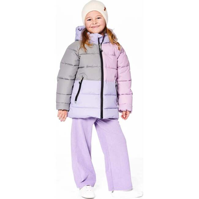 Colorblocked Puffy Winter Coat, Purple Gray - Jackets - 3