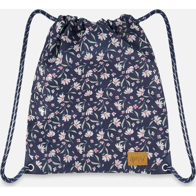 Drawstring Bag, Navy Flower Print