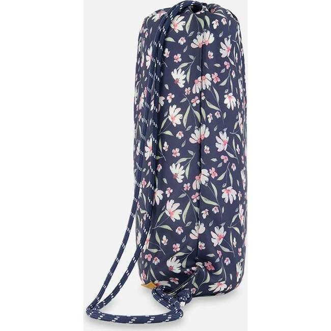 Drawstring Bag, Navy Flower Print - Bags - 2