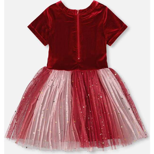 Bi-Material Short Sleeve Party Dress, Red - Dresses - 3
