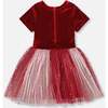Bi-Material Short Sleeve Party Dress, Red - Dresses - 3