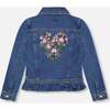 Denim Jacket Blue with Ruffle Hem and Floral Embroidery, Blue Denim - Jackets - 5