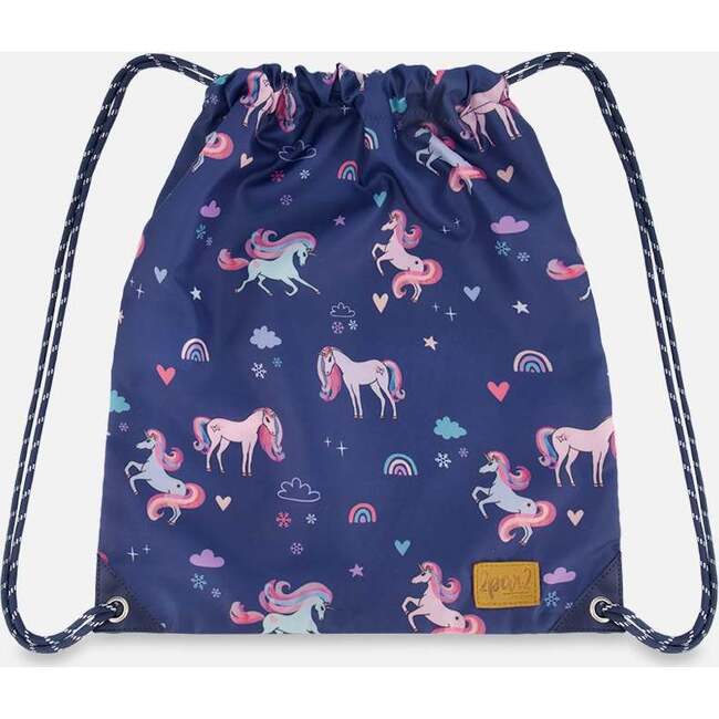 Drawstring Bag, Navy Unicorn Print