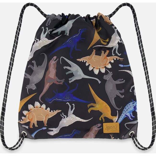 Drawstring Bag, Black Dinosaur Print