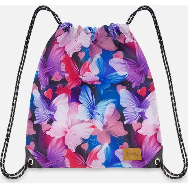 Drawstring Bag, Black Butterfly Print