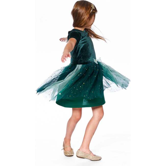 Bi-Material Short Sleeve Party Dress, Forest Green - Dresses - 2