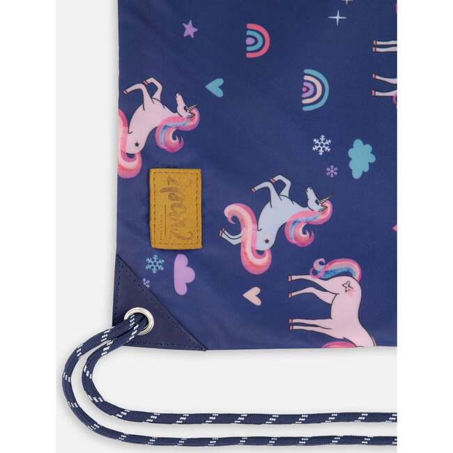 Drawstring Bag, Navy Unicorn Print - Bags - 3