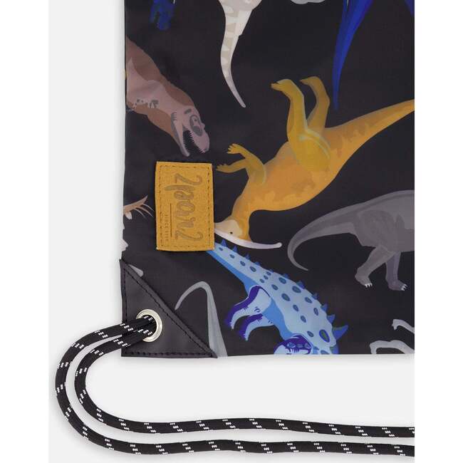 Drawstring Bag, Black Dinosaur Print - Bags - 3