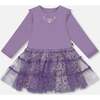 Bi-Material Dress with Muslin and Mesh Skirt, Purple Gray - Dresses - 1 - thumbnail