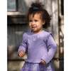 Bi-Material Dress with Muslin and Mesh Skirt, Purple Gray - Dresses - 3