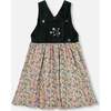 Bi-Material Overall Dress Green with Flower Print, Green Flower Print - Dresses - 1 - thumbnail